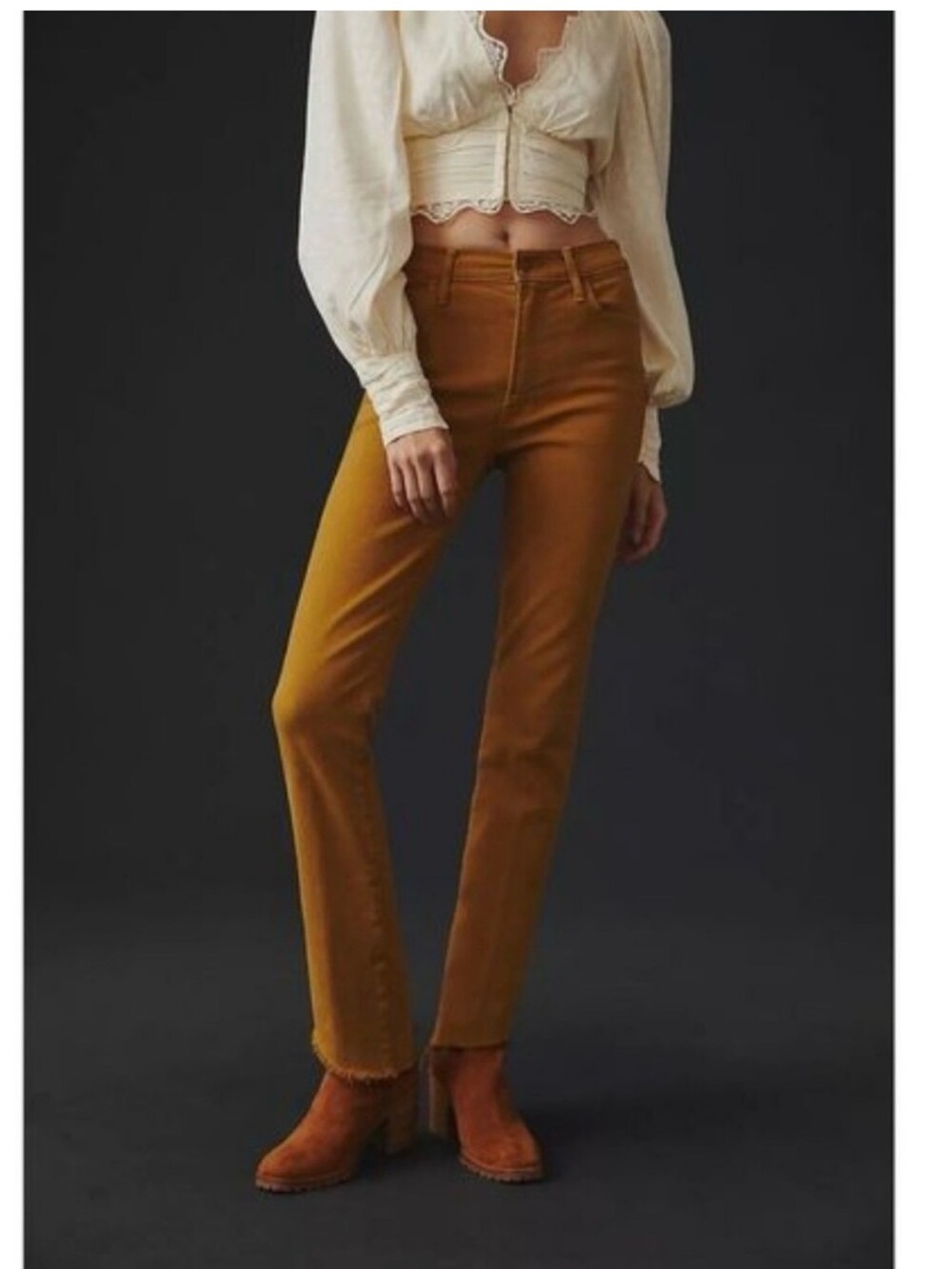 MOTHER High Waisted Rascal Ankle Fray Jeans in Golden Brown Size 25